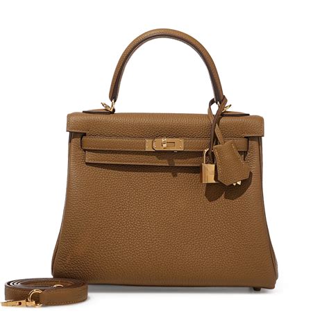 Hermès Bronze Dore Togo Kelly 25 Retourne Gold Hardware.